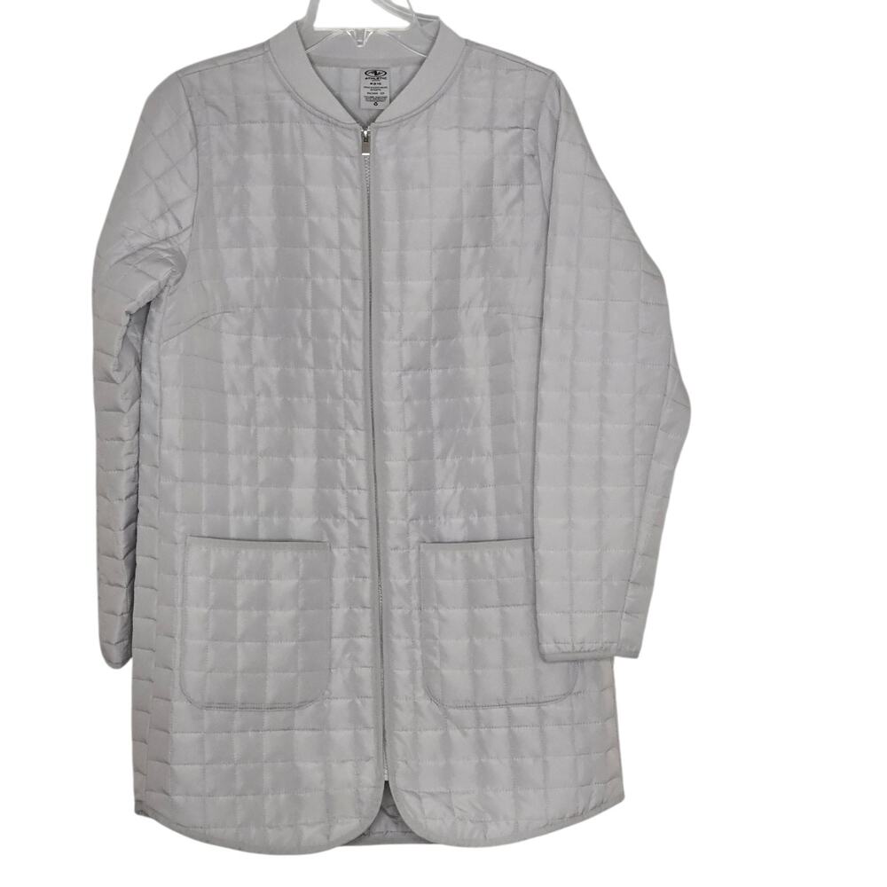 Lightweight Gray Quilted Coat Long Insulated Athletic Jacket Womens Medium 8-10